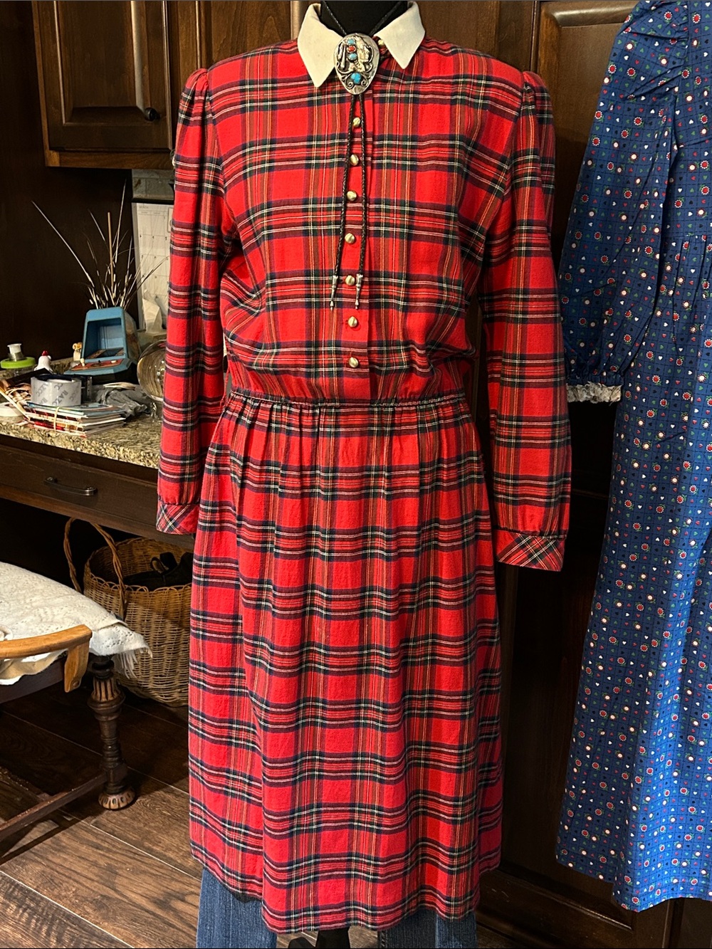 1980’s Sz S Lanz Originals Stewart Tartan Plaid Long Sleeve Shirtwaist Dress